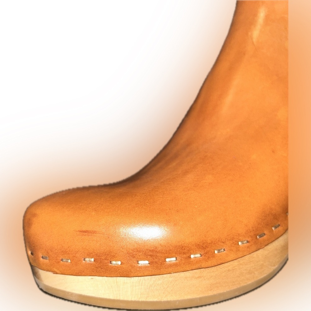 NWOB Loeffler Randall Annabelle Tan Leather Chelsea Boots Wood Clog Block Heel 7 - Picture 9 of 12